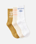ICONS OF SURF SOCK 3-PK - bronze