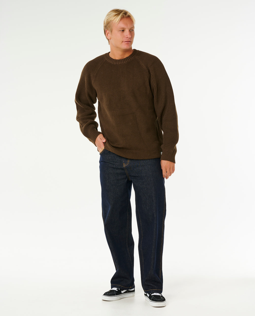 PREMIUM SURF KNIT CREW - coffee