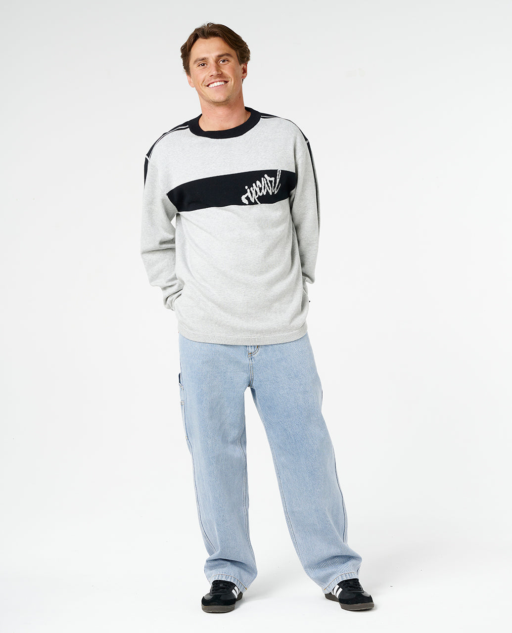 PANEL BEATER KNIT CREW - grey marle