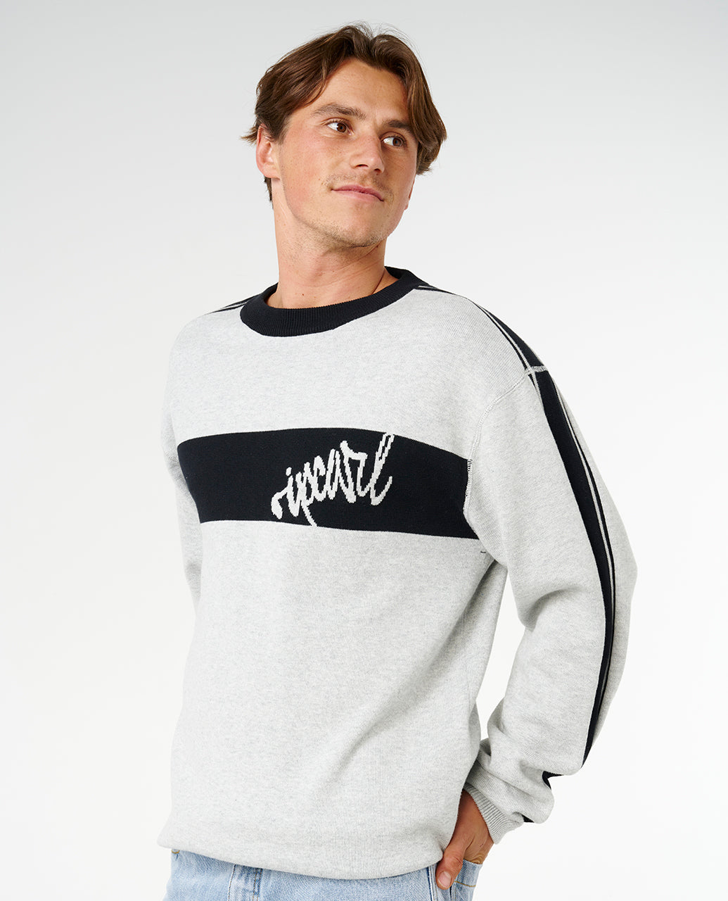 PANEL BEATER KNIT CREW - grey marle