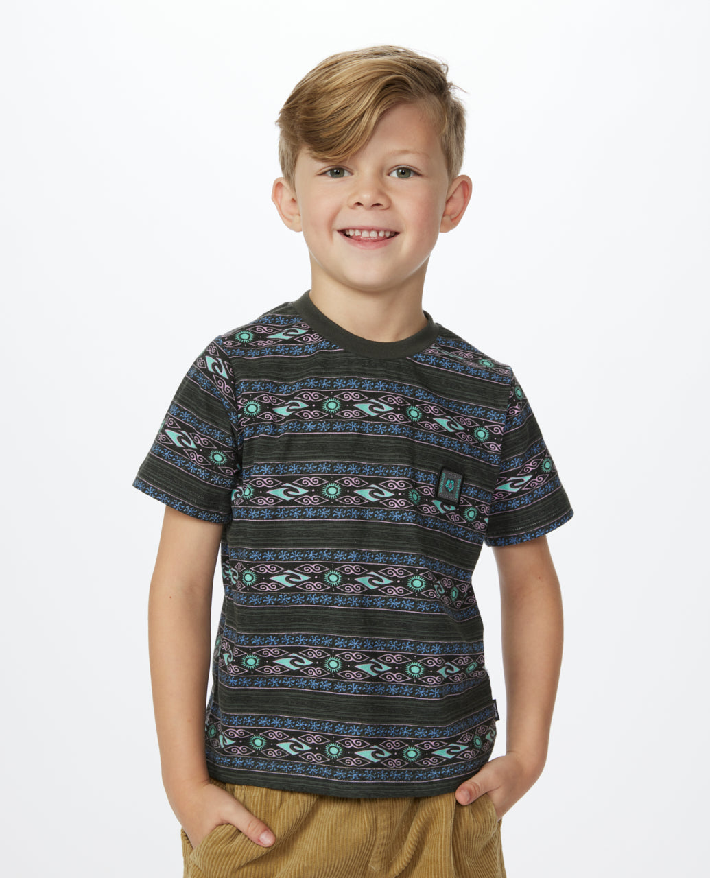 MYSTIC WAVES STRIPE TEE - BOYS - washed black