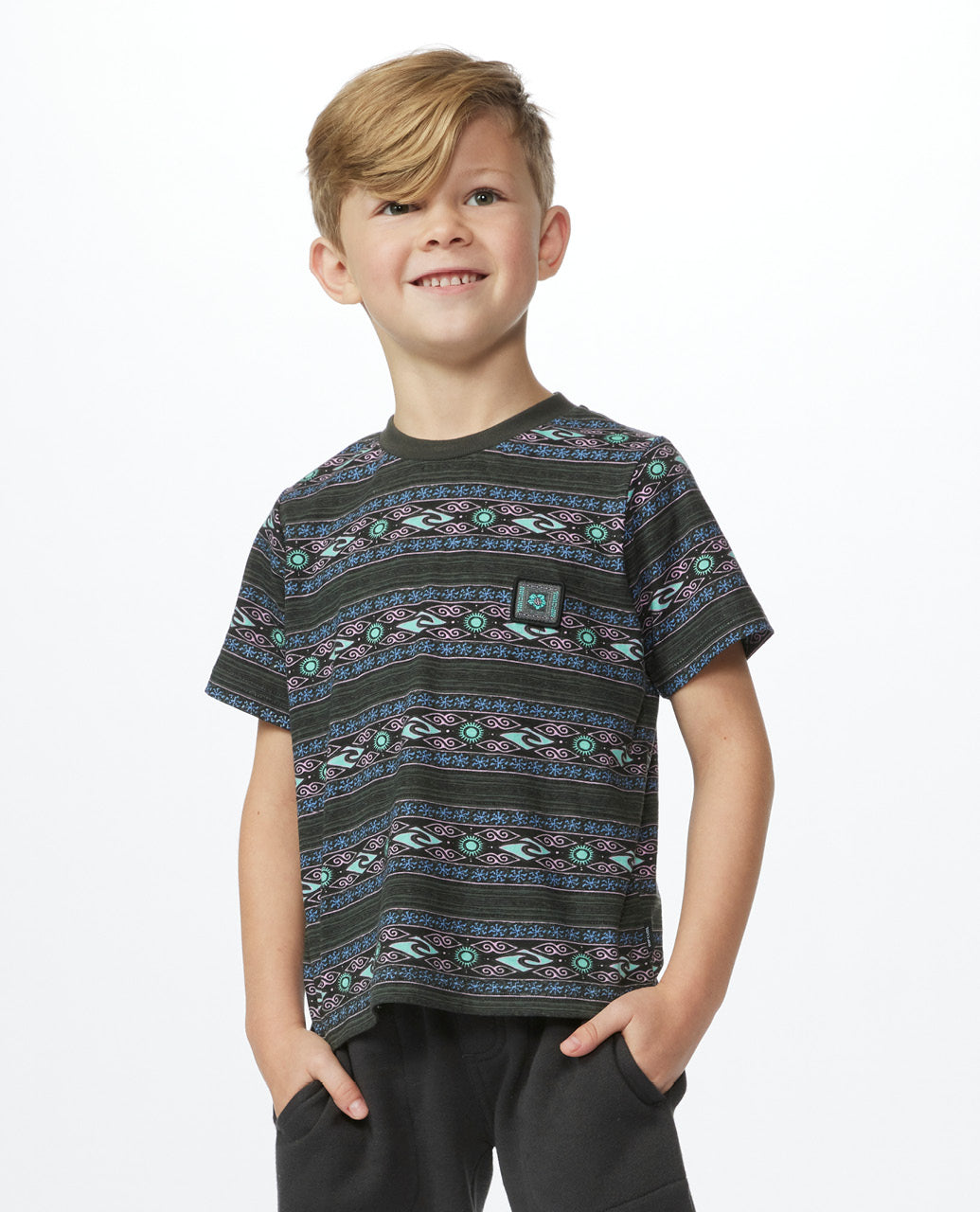 MYSTIC WAVES STRIPE TEE - BOYS - washed black