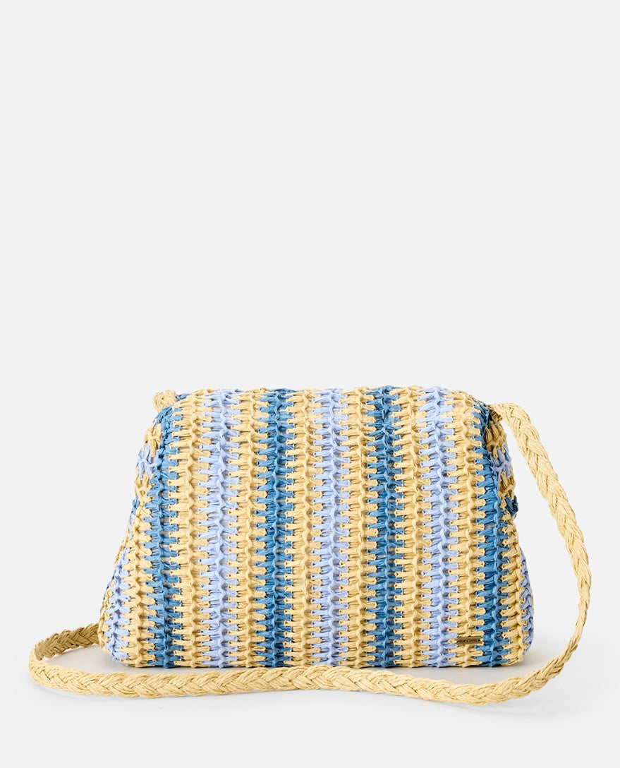 CROCHET FRAMED CLUTCH - blue/natural