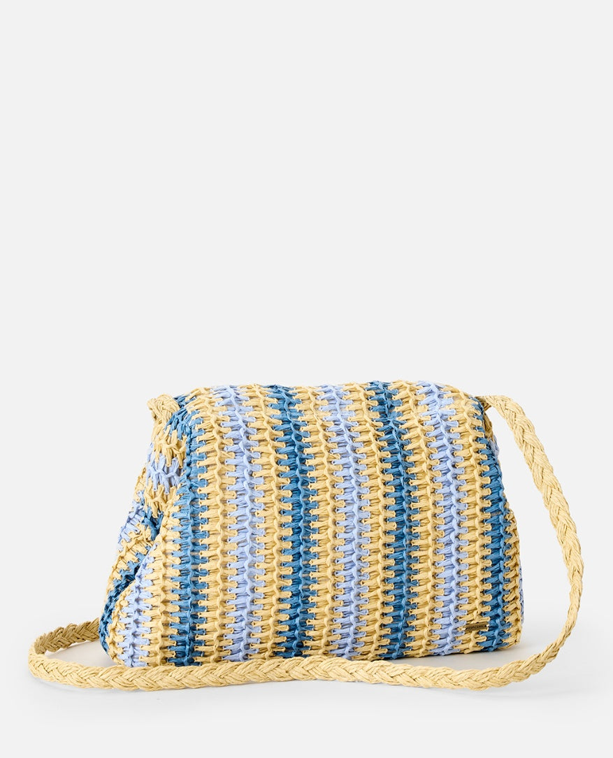 CROCHET FRAMED CLUTCH - blue/natural