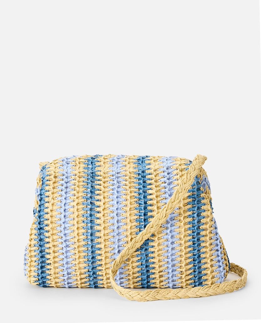 CROCHET FRAMED CLUTCH - blue/natural