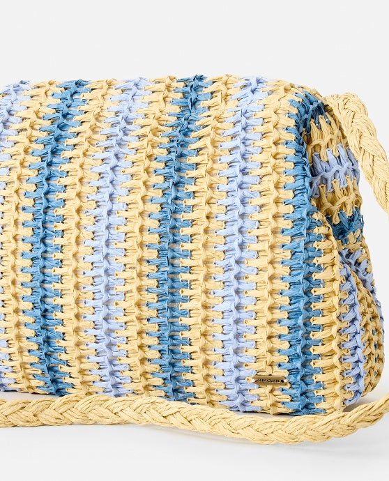CROCHET FRAMED CLUTCH - blue/natural