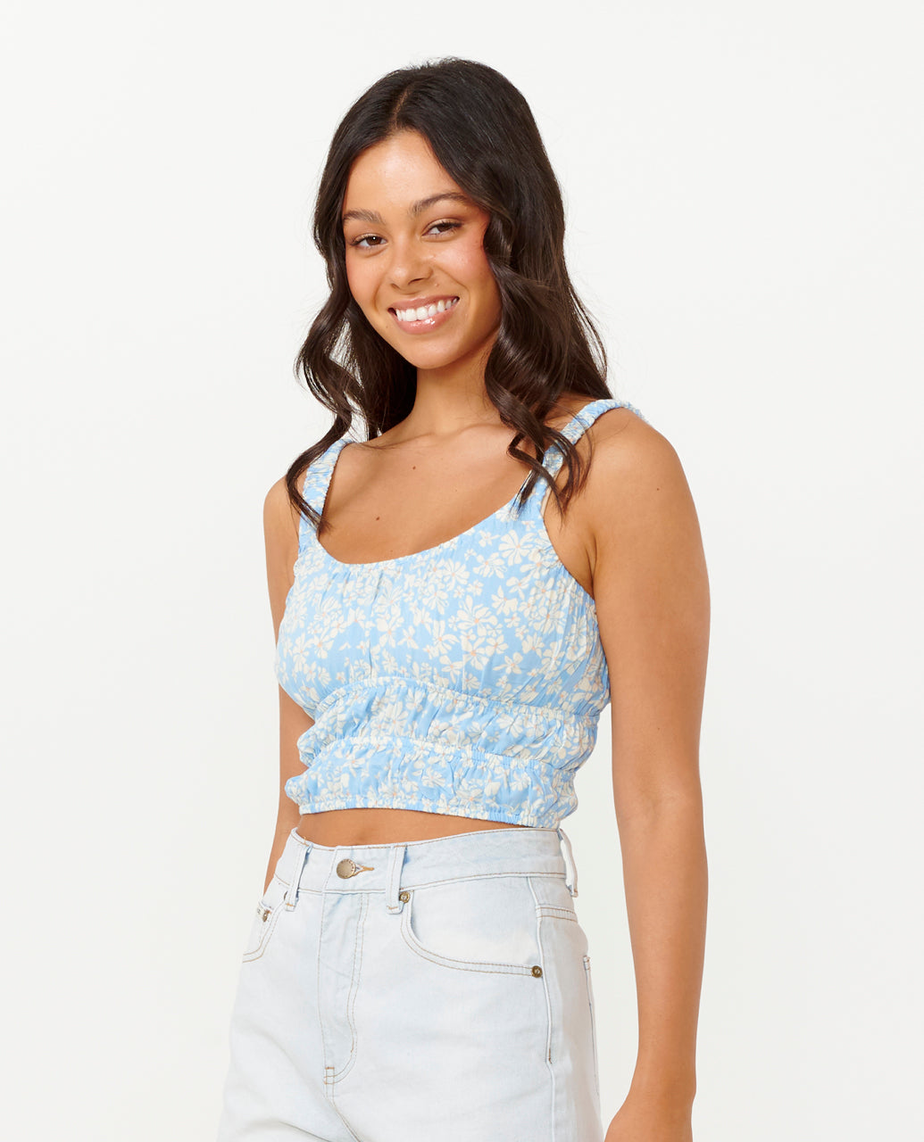 DESERT DREAMS DITSY TOP - mid blue