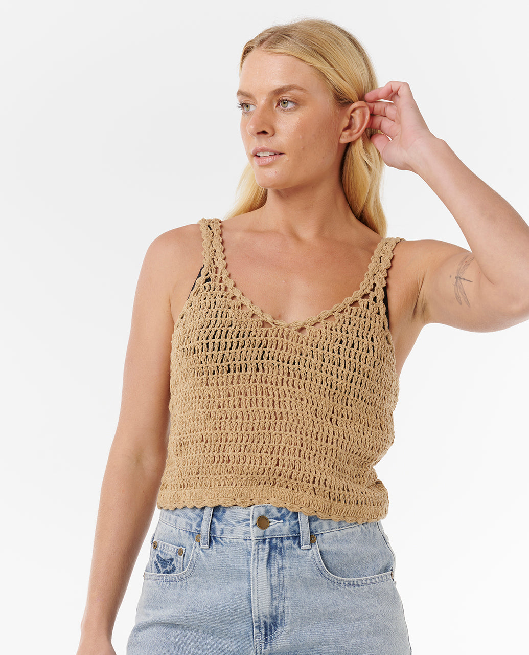 SOLEIL CROCHET TOP - taupe