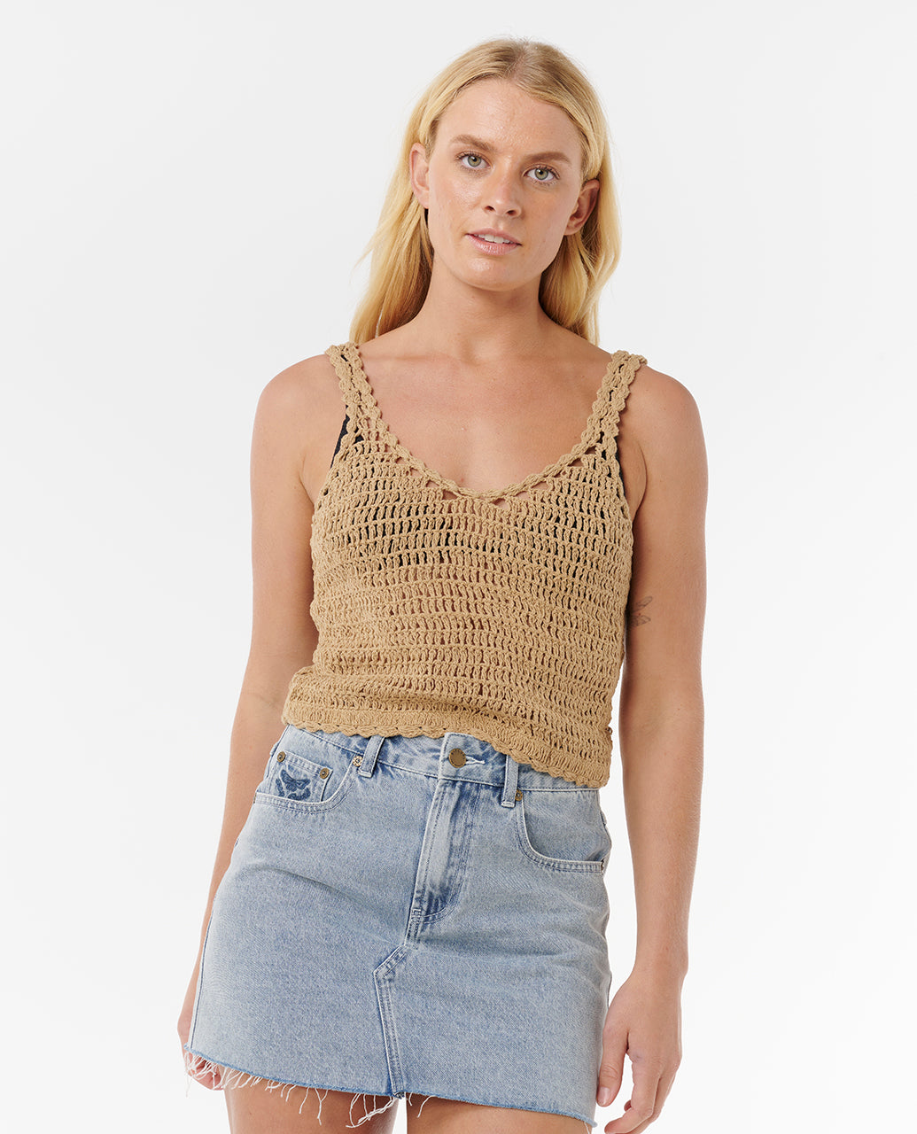 SOLEIL CROCHET TOP - taupe