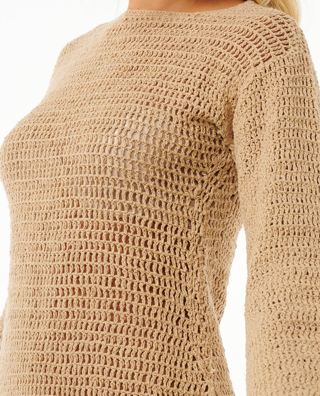 SOLEIL CROCHET MINI DRESS - taupe
