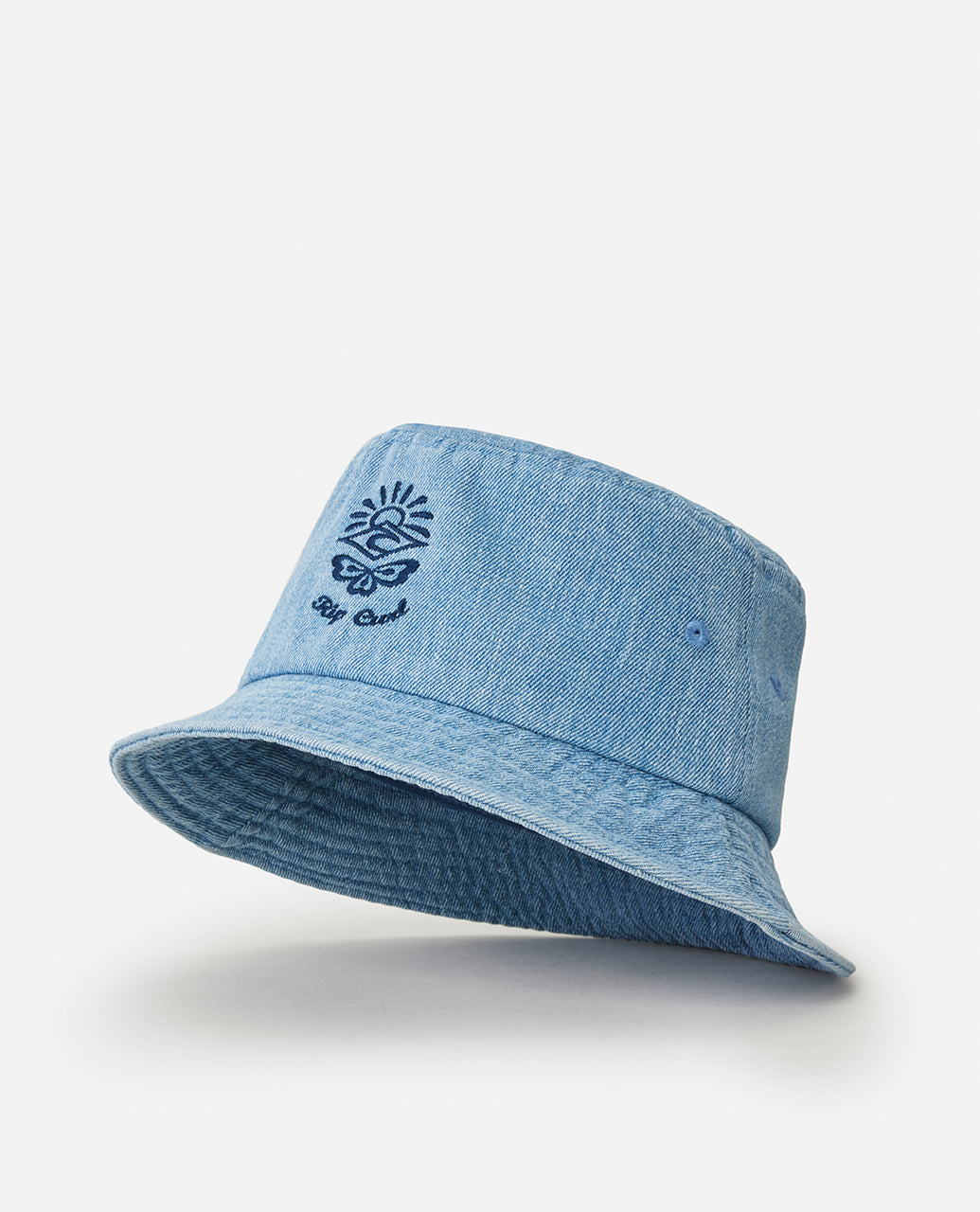 DENIM SHORT BRIM BUCKET HAT - mid blue
