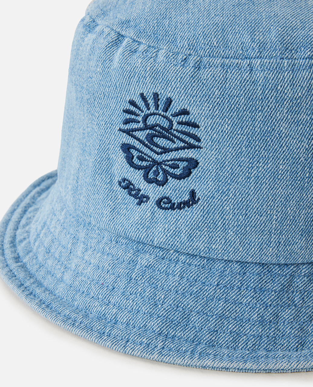 DENIM SHORT BRIM BUCKET HAT - mid blue