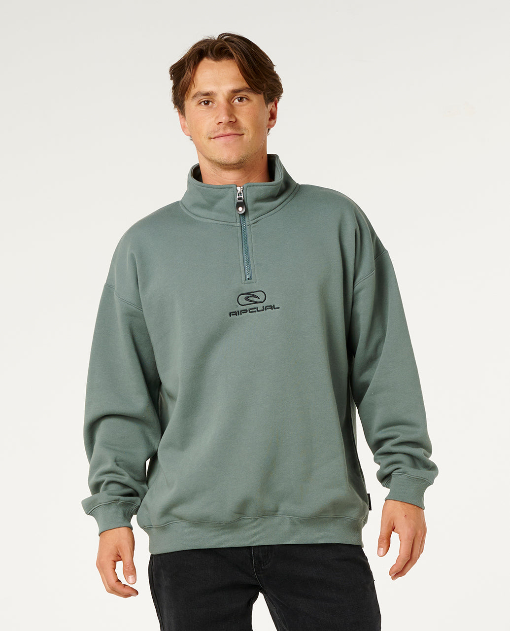 PILL ICON 1/4 ZIP CREW - moss