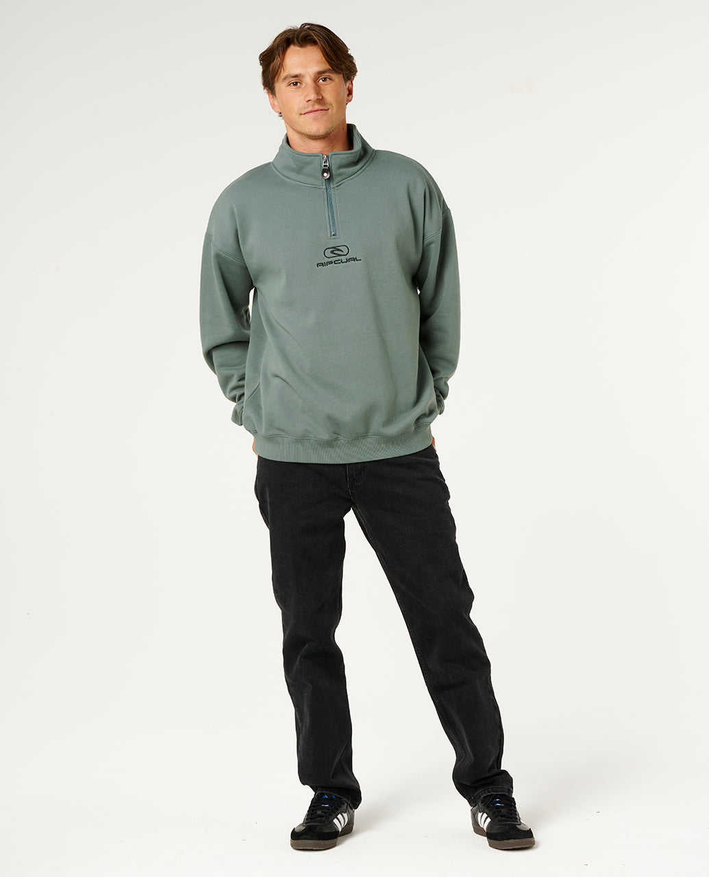 PILL ICON 1/4 ZIP CREW - moss