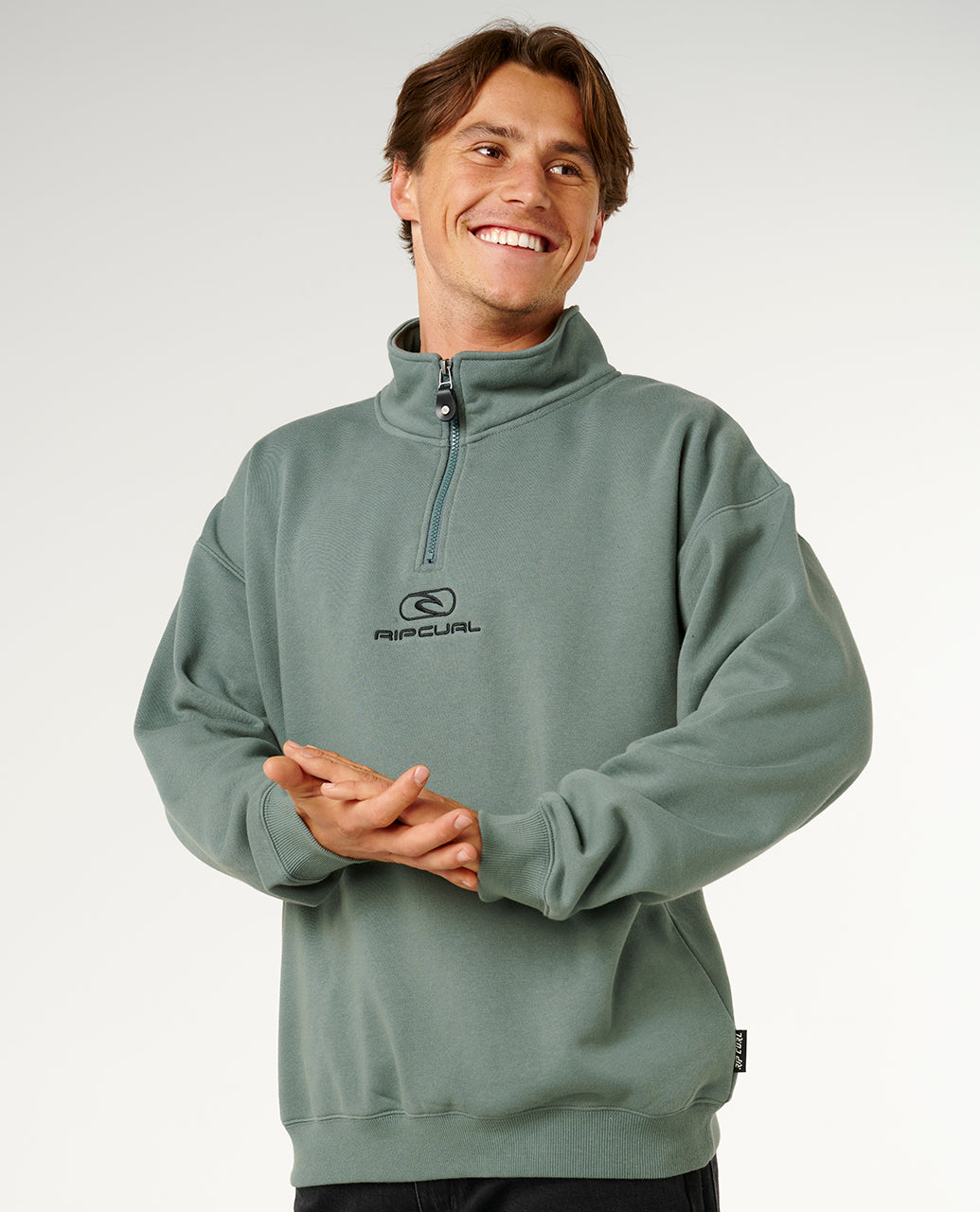PILL ICON 1/4 ZIP CREW - moss
