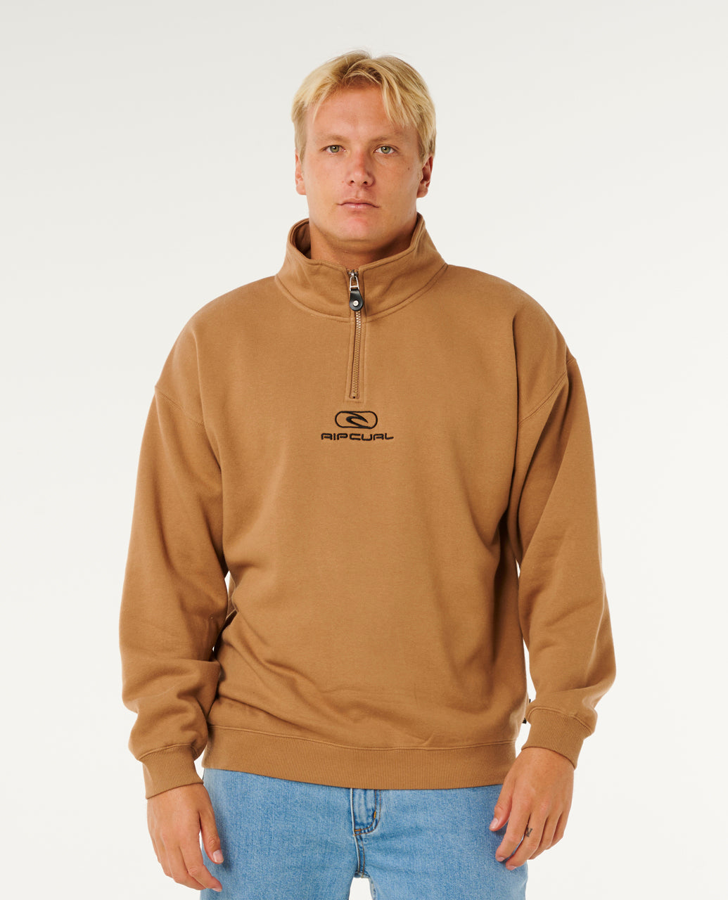 PILL ICON 1/4 ZIP CREW - mocha