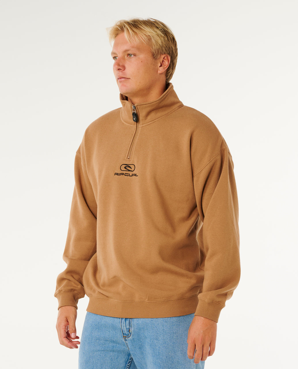 PILL ICON 1/4 ZIP CREW - mocha
