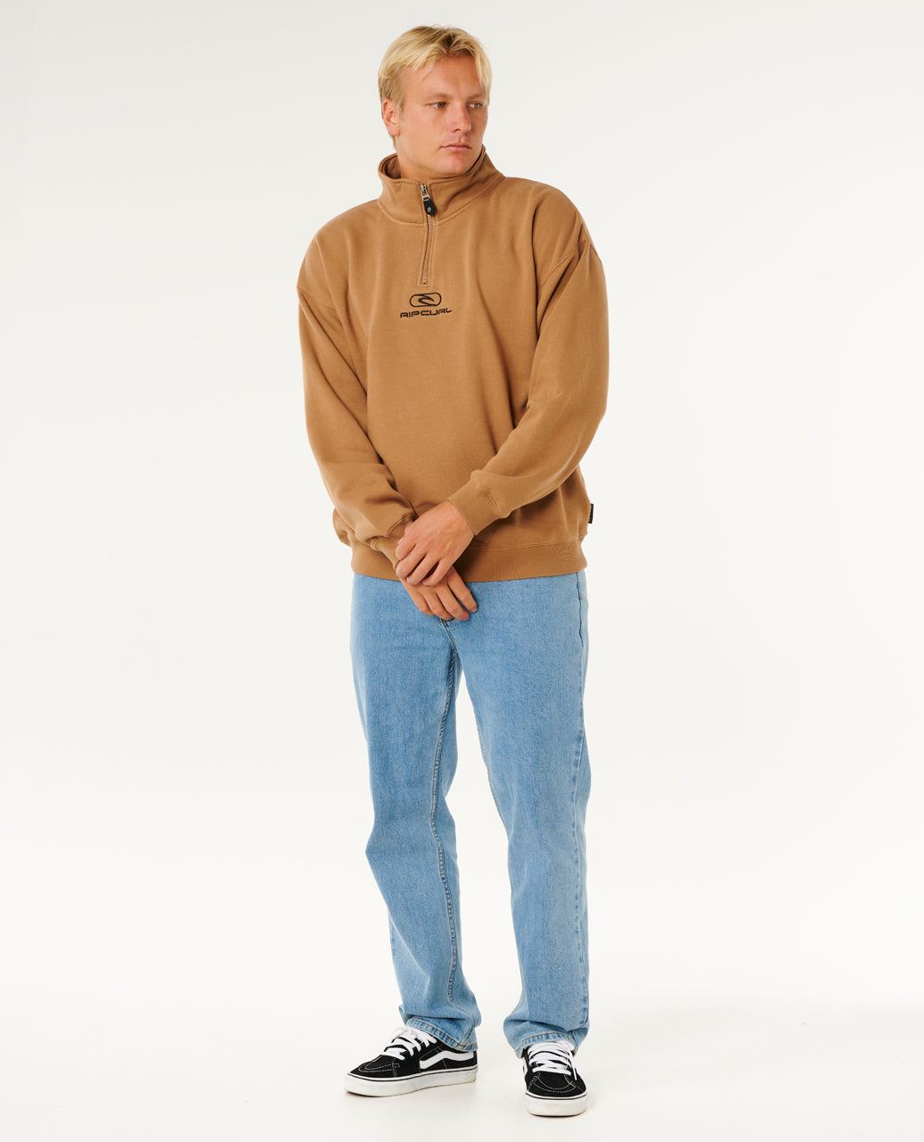 PILL ICON 1/4 ZIP CREW - mocha