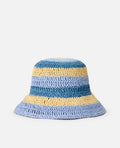 CROCHET BUCKET HAT - blue/natural