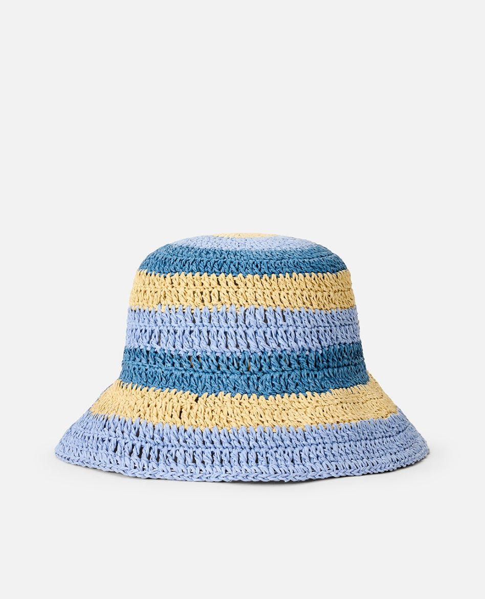 CROCHET BUCKET HAT - blue/natural