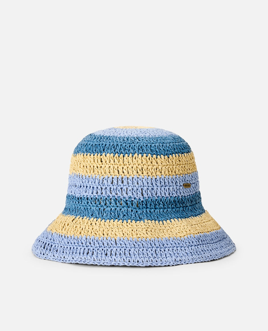 CROCHET BUCKET HAT - blue/natural