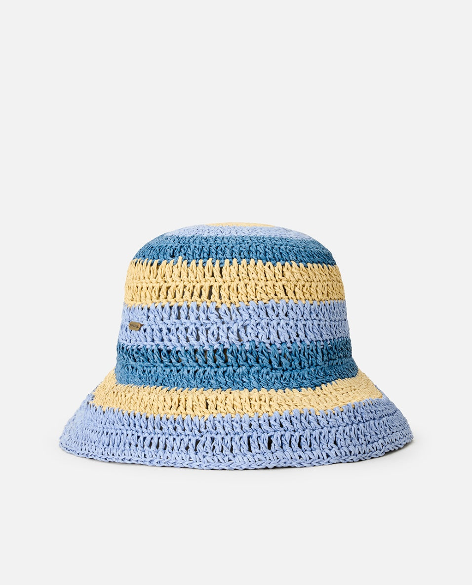 CROCHET BUCKET HAT - blue/natural