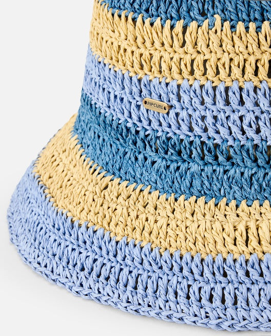 CROCHET BUCKET HAT - blue/natural