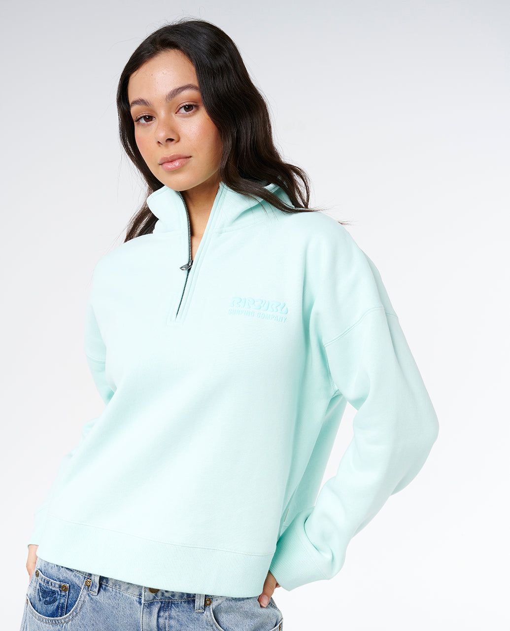 SURF PUFF 1/4 ZIP - light blue