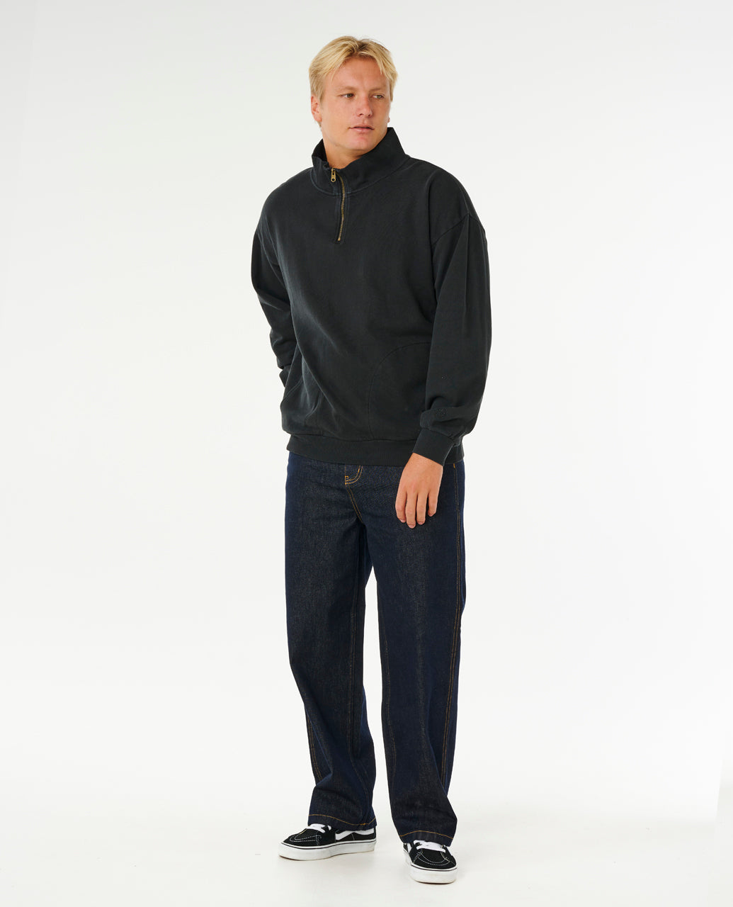 PREMIUM SURF QTR ZIP CREW - black