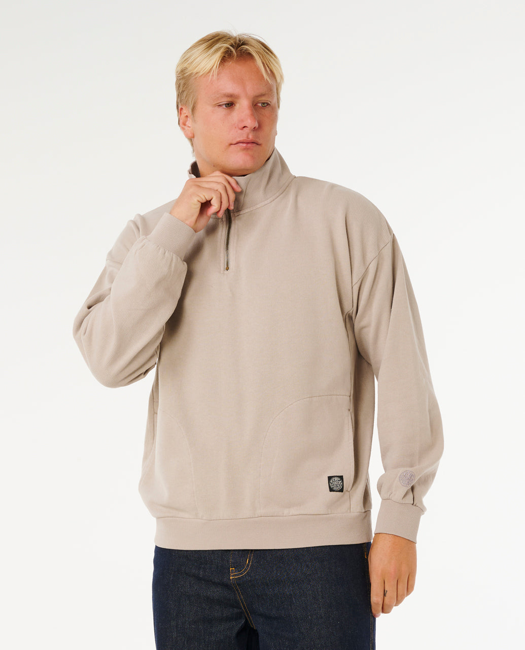 PREMIUM SURF QTR ZIP CREW - stone
