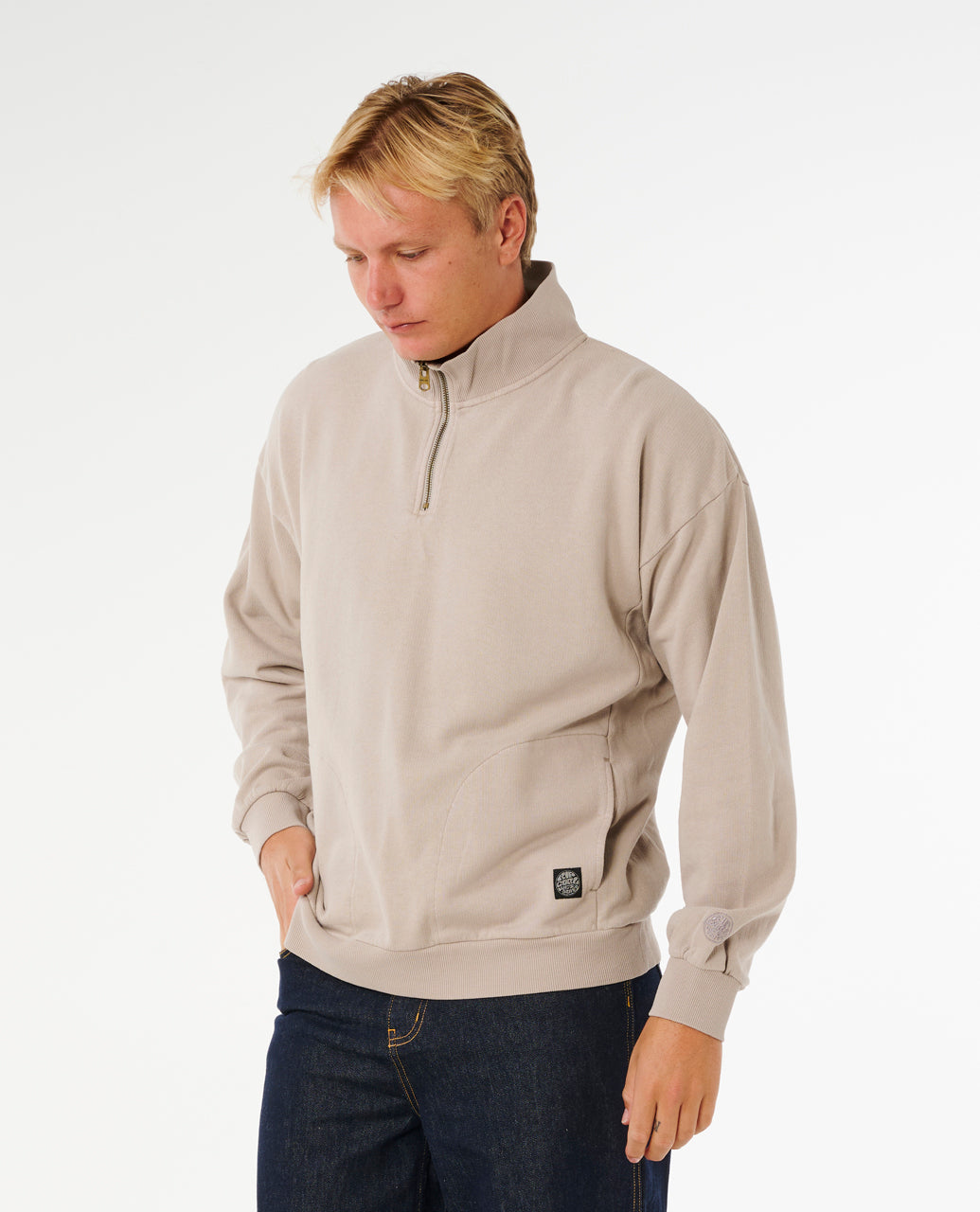 PREMIUM SURF QTR ZIP CREW - stone