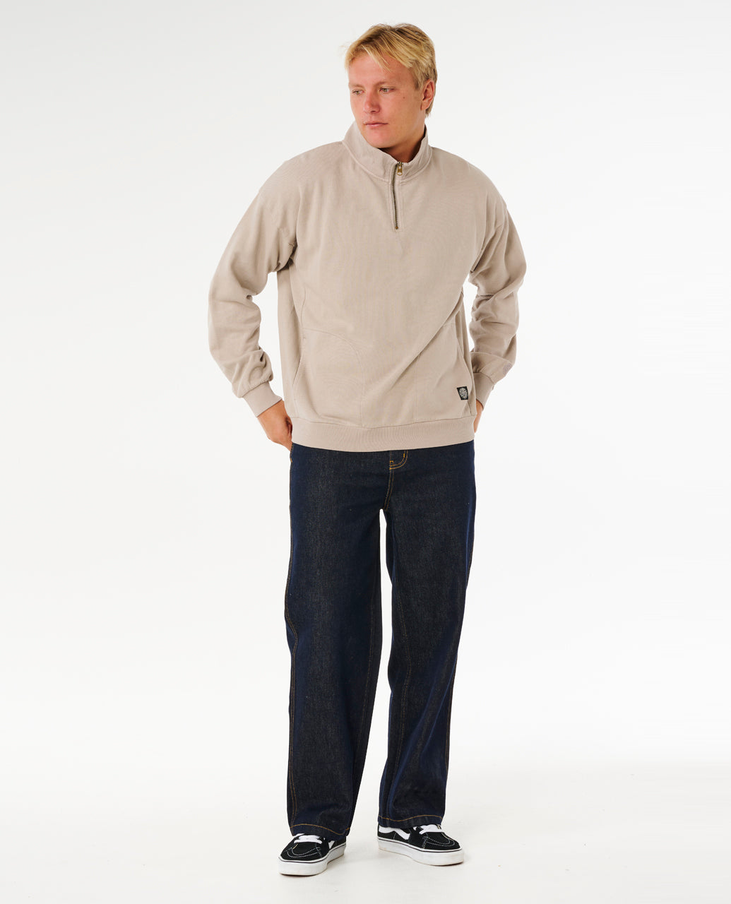 PREMIUM SURF QTR ZIP CREW - stone