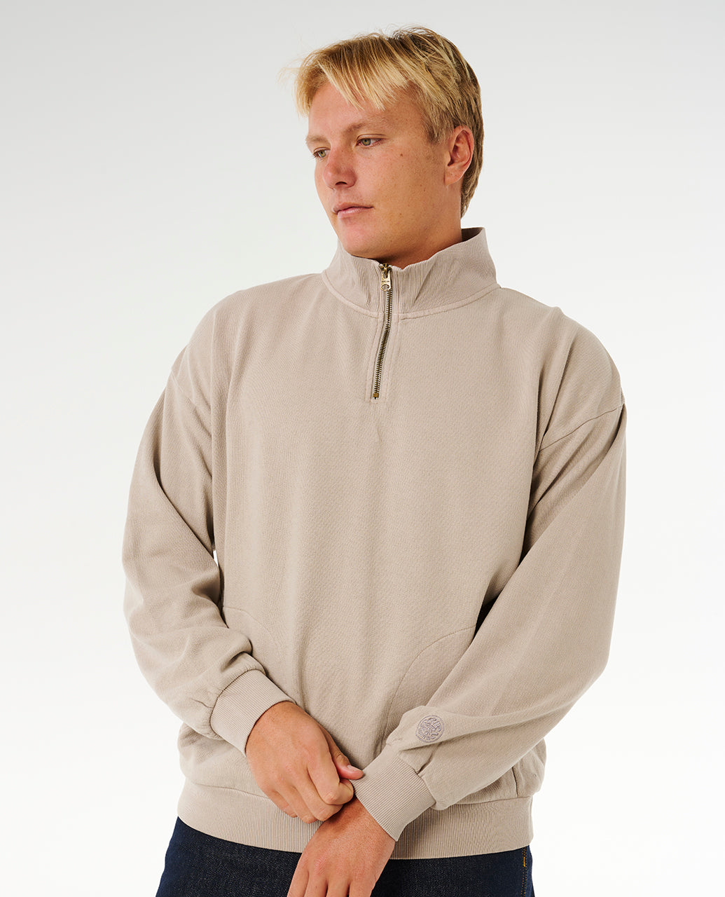 PREMIUM SURF QTR ZIP CREW - stone