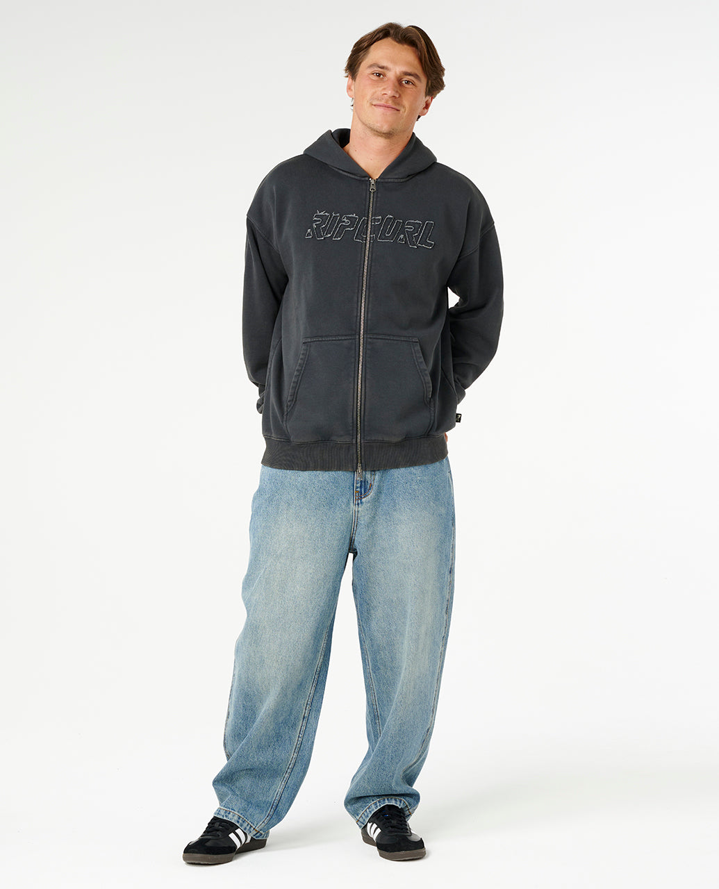 LIQUID TRIPS ZIP TH HOOD - washed black