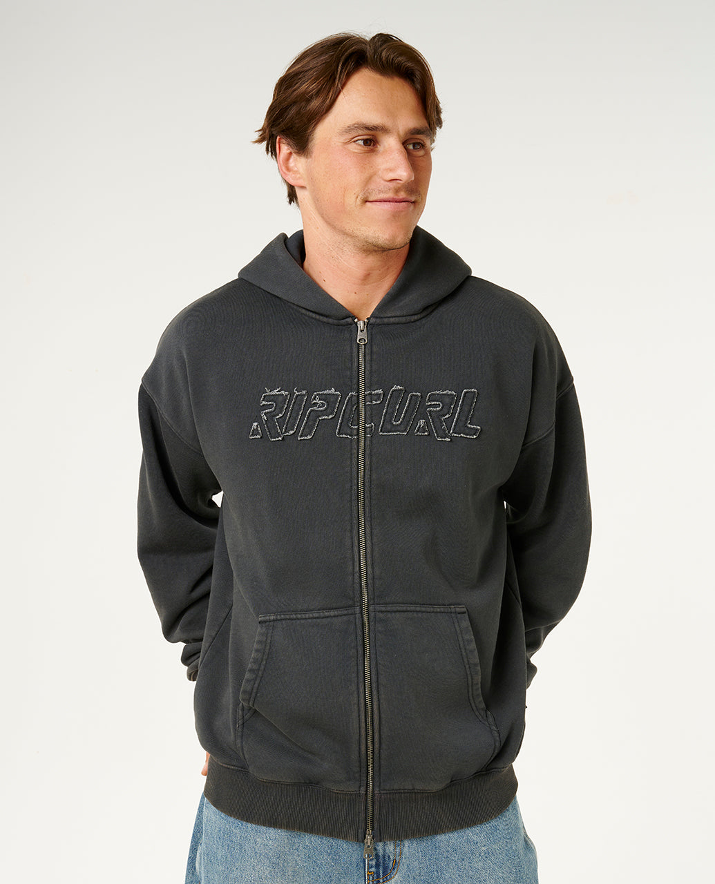 LIQUID TRIPS ZIP TH HOOD - washed black