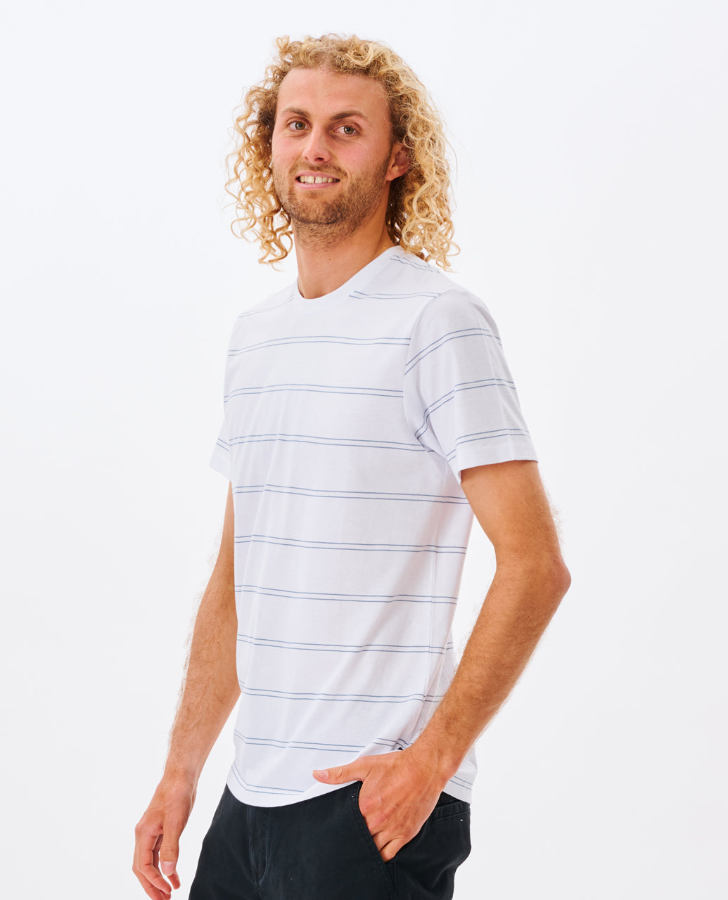 PLAIN STRIPE TEE - white/blue