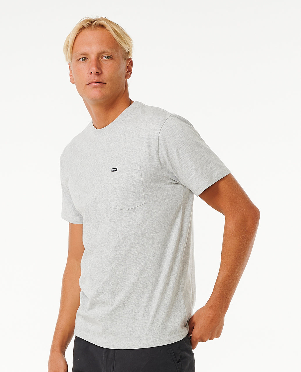 PLAIN POCKET TEE - grey marle