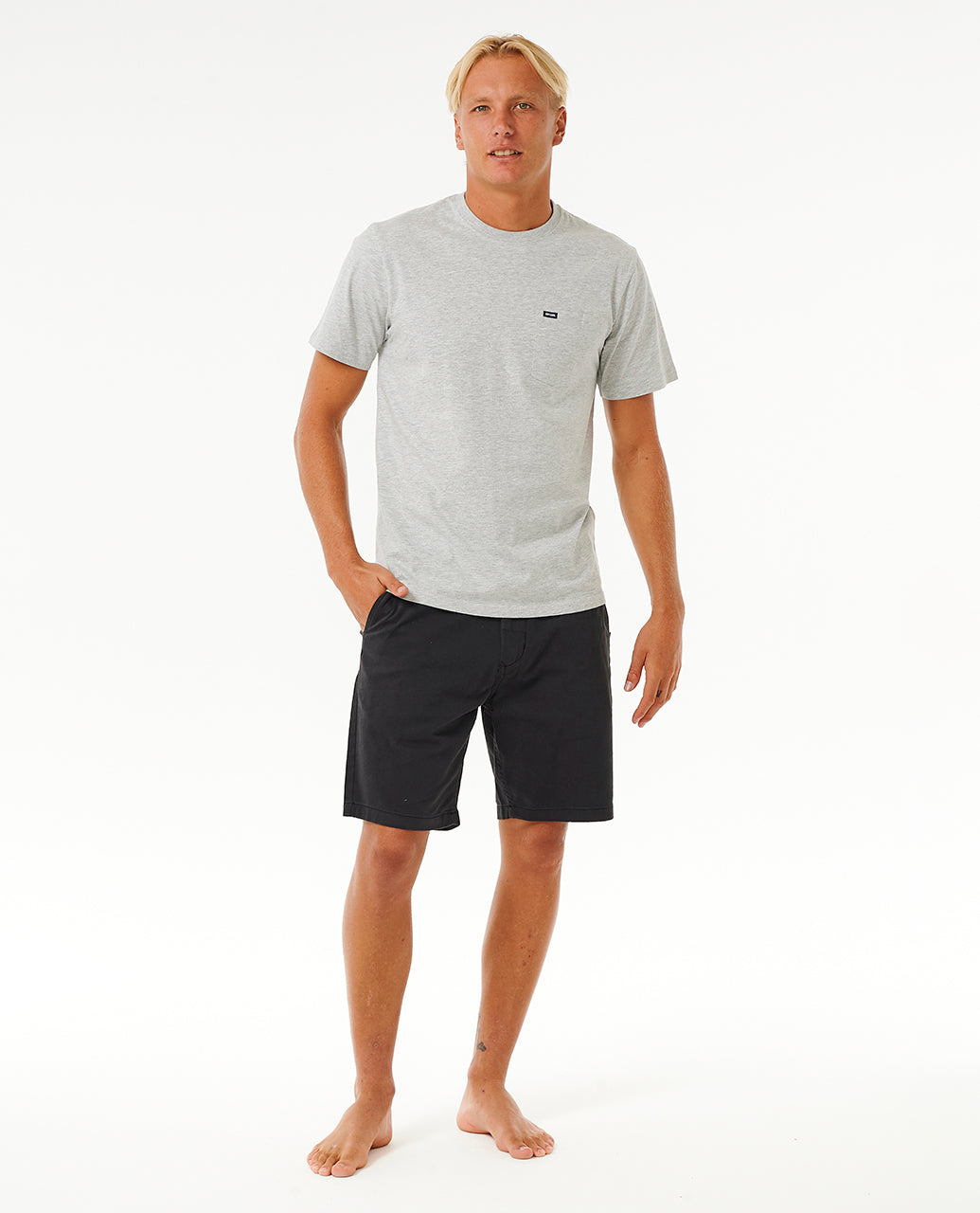 PLAIN POCKET TEE - grey marle
