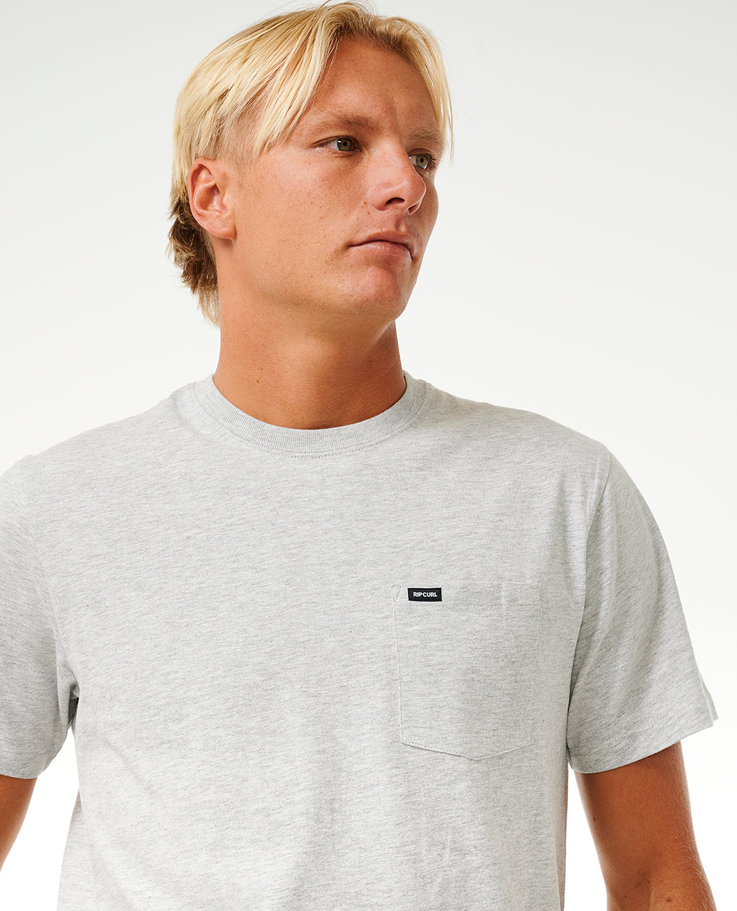 PLAIN POCKET TEE - grey marle