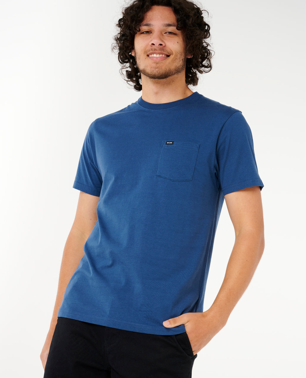 PLAIN POCKET TEE - washed navy