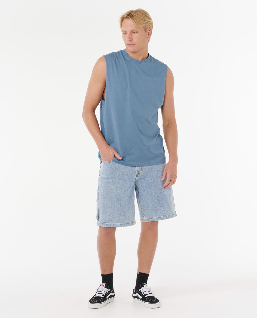 PLAIN II WASH MUSCLE - bluefin