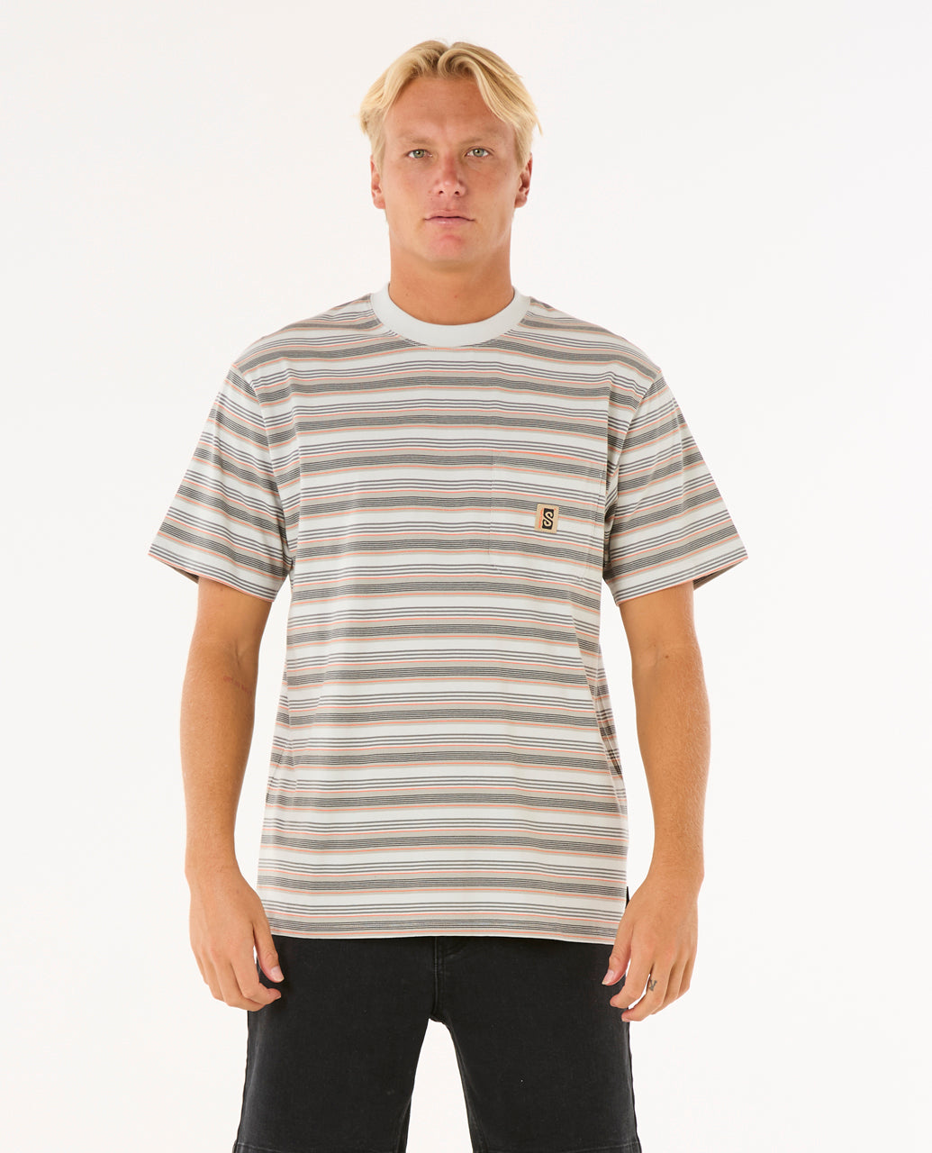 SEARCH STRIPE TEE - iced grey