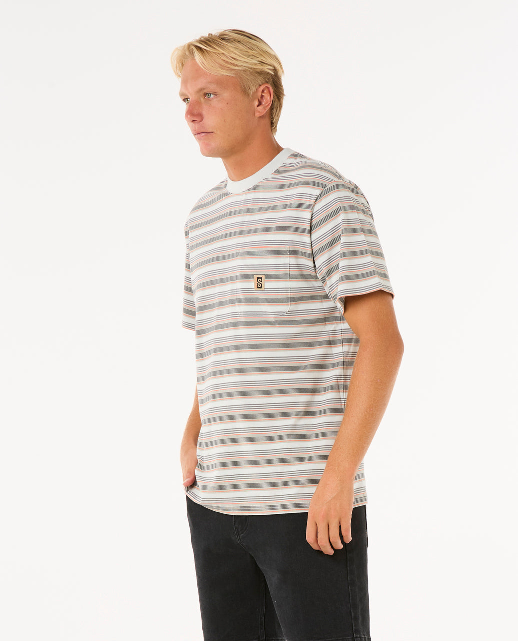 SEARCH STRIPE TEE - iced grey