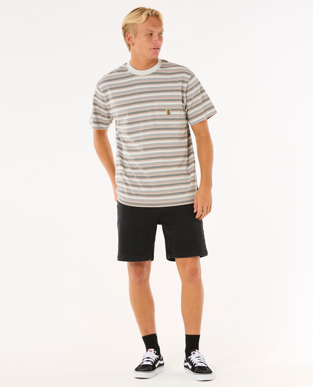 SEARCH STRIPE TEE - iced grey