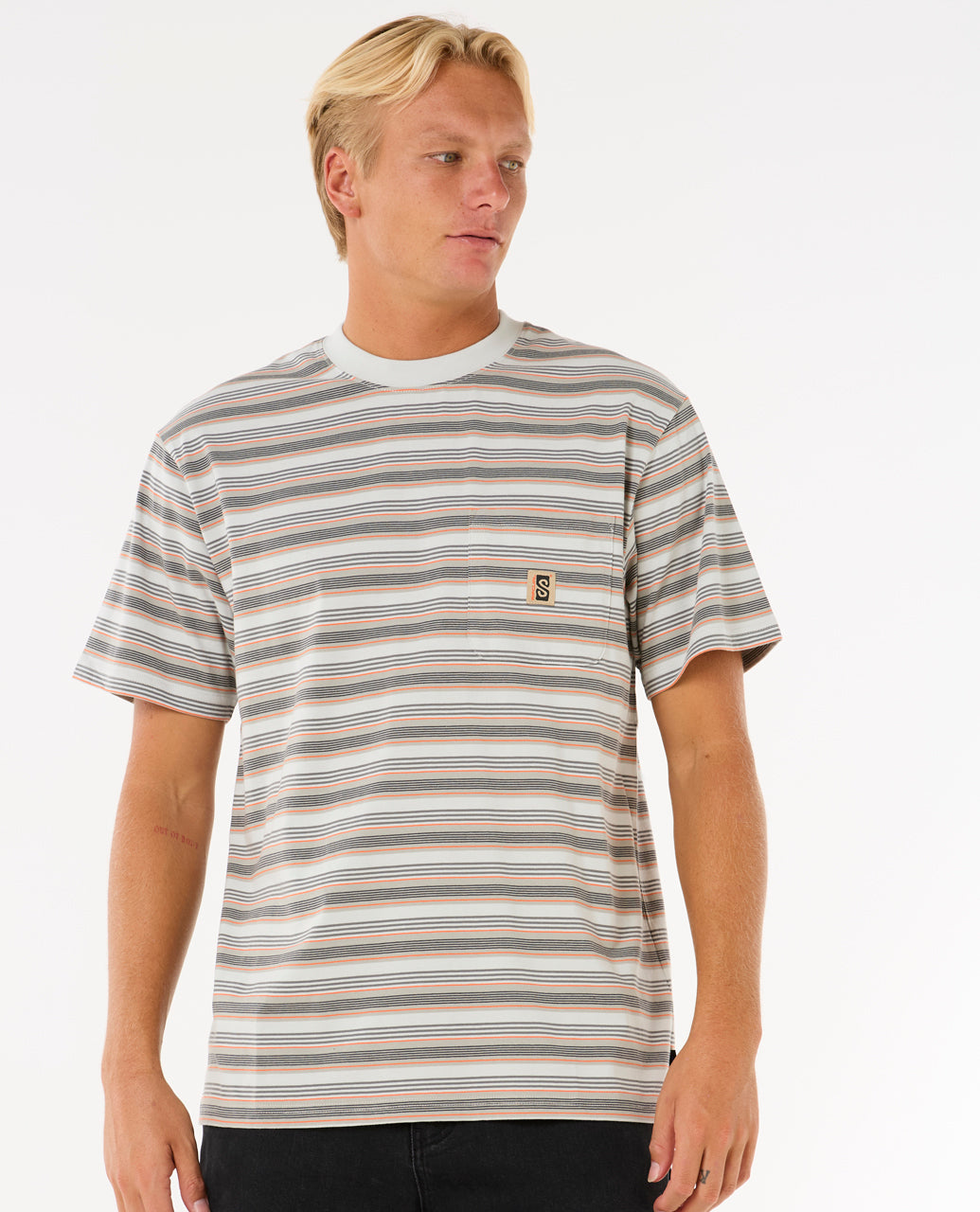 SEARCH STRIPE TEE - iced grey