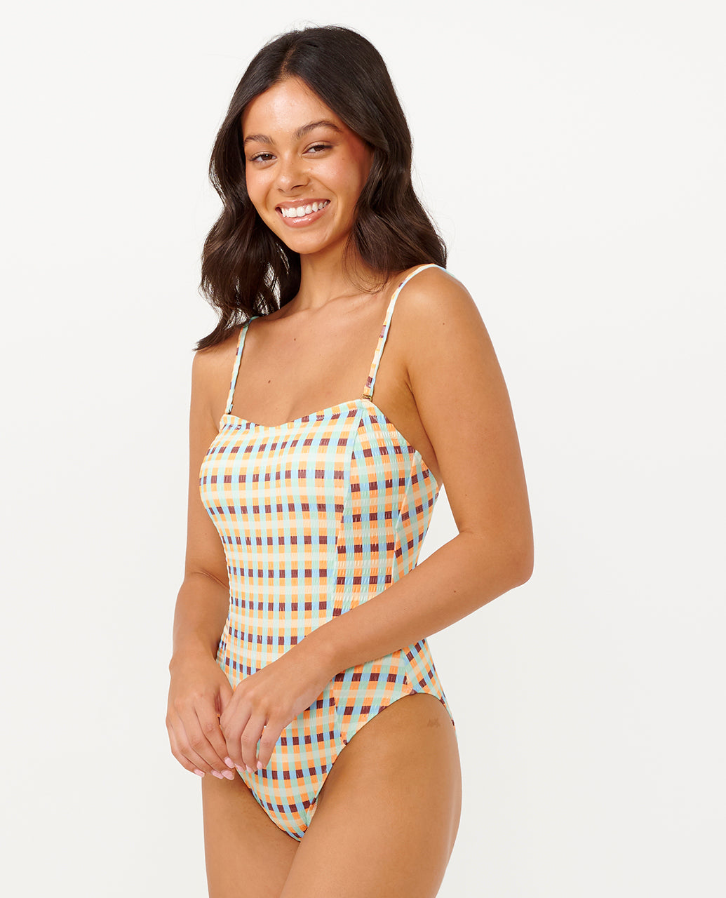 LOTTIE CHECK GOOD ONE PIECE - blue/tangerine