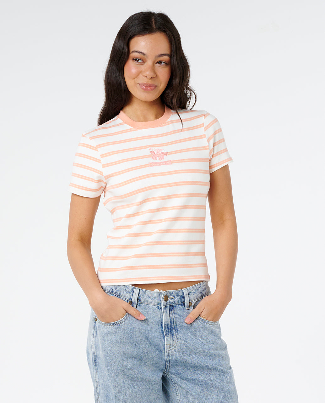 HALF MOON BAY FITTED TEE - papaya stripe