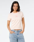 HALF MOON BAY FITTED TEE - papaya stripe