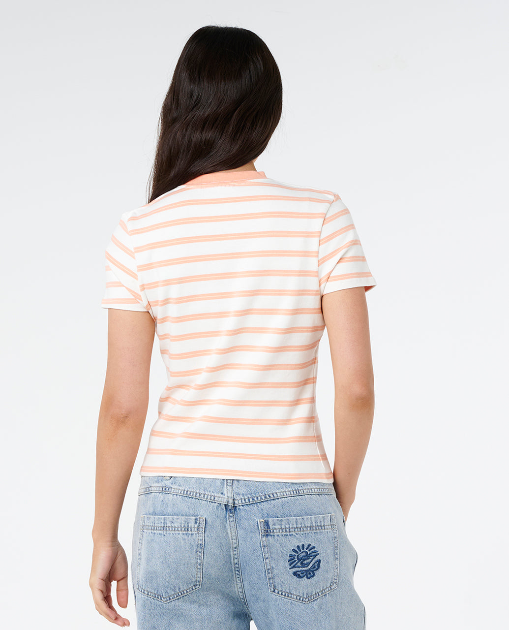 HALF MOON BAY FITTED TEE - papaya stripe