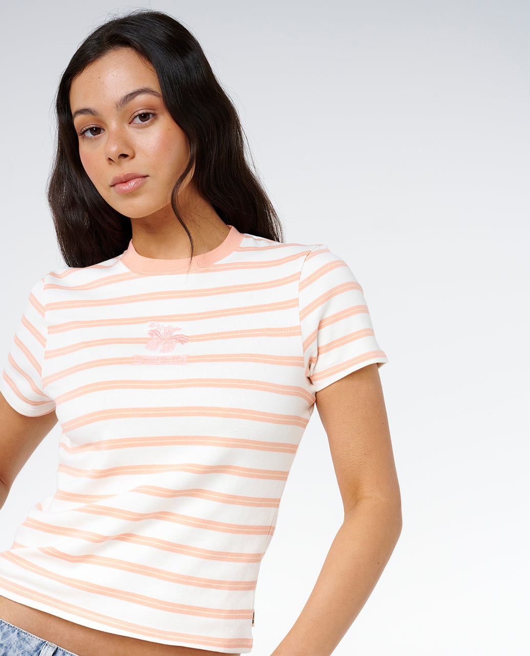 HALF MOON BAY FITTED TEE - papaya stripe